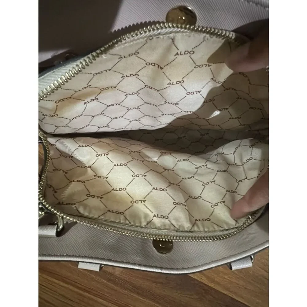 Aldo Patterned Taupe Satchel with Cream Trim